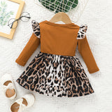 Baby Girl Letter Long Sleeve Leopard Pit Dresses