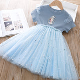 Kid Girl Princess Frozen Aisha Short Sleeve Patchwork Mesh Dress