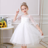 Kid Girl Mesh Short Sleeved Performance Dresses