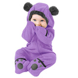 Baby Boys Girls Bear Feet Polar Fleece Hooded Foot Jumpsuits Rompers