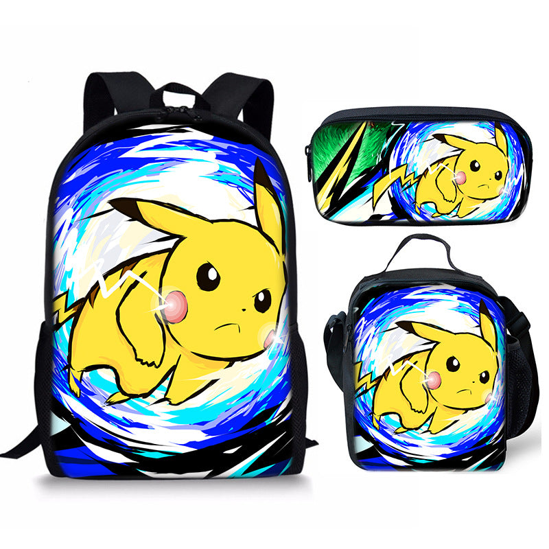 Kid Student Pikachu Cartoon Schoolbag Animation 3 Pcs Set Bag Pen Backpack