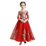 Kid Girl Flower Princess Peformance Long Sleeves Dresses