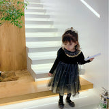 Kid Girl Chic Black Velvet Spring Autumn Casual Dresses