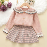 Kid Baby Girls Collar Sweater Sweet Cardigan 2 Pcs Sets