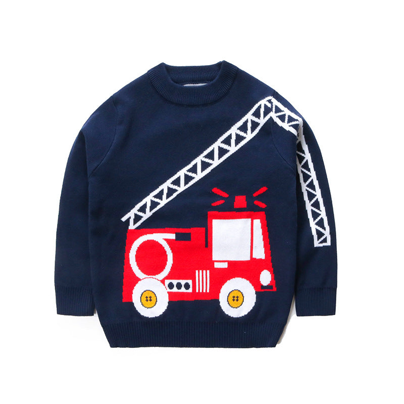 Kid Trendy Boy Cartoon Truck Sweater