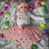 Easter Baby Girl Printed Crawl Suit Puffy Set 3 Pcs