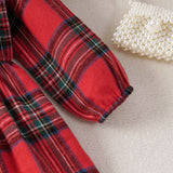 Kids Girl Red Plaid Christmas Bowknot Princess Patchwork Dress