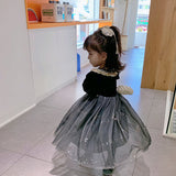 Kid Girl Chic Black Velvet Spring Autumn Casual Dresses