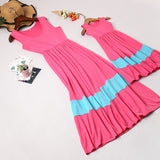 Family Matching Solid Color Patchwork Mother-daughter Vest Dresses