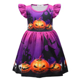 1-6T Kid Baby Girl Halloween Horrible Black Skull Ghost Funny Pumpkin Dresses