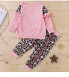 Kid Baby Girl Round Neck Long Sleeve Leopard Spring Autumn 2 Pcs Sets