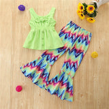 Spring Summer Kids Baby Girl Sleeveless Casual Flared Flower 2 Pcs Set