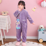 Kid Baby Girl Winter Flannel Zipper Conjoined Cute Cartoon Warm Pajamas