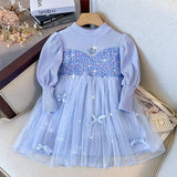 Kid Baby Girl Spring Autumn Pure Long Sleeve Sequined Fluffy Dresses
