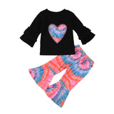 Baby Girl Valentine's Day Love Embroidered Long-sleeve Tie-dye 2 Pcs Set