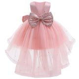 Kid Baby Girls Net Gauze Pearl Tail Bow Performance Dresses