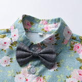 Summer Korean Kid Baby Boy Garden Short Sleeve Flower 2 Pcs Set