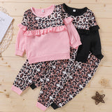 Kid Baby Girl Round Neck Long Sleeve Leopard Spring Autumn 2 Pcs Sets