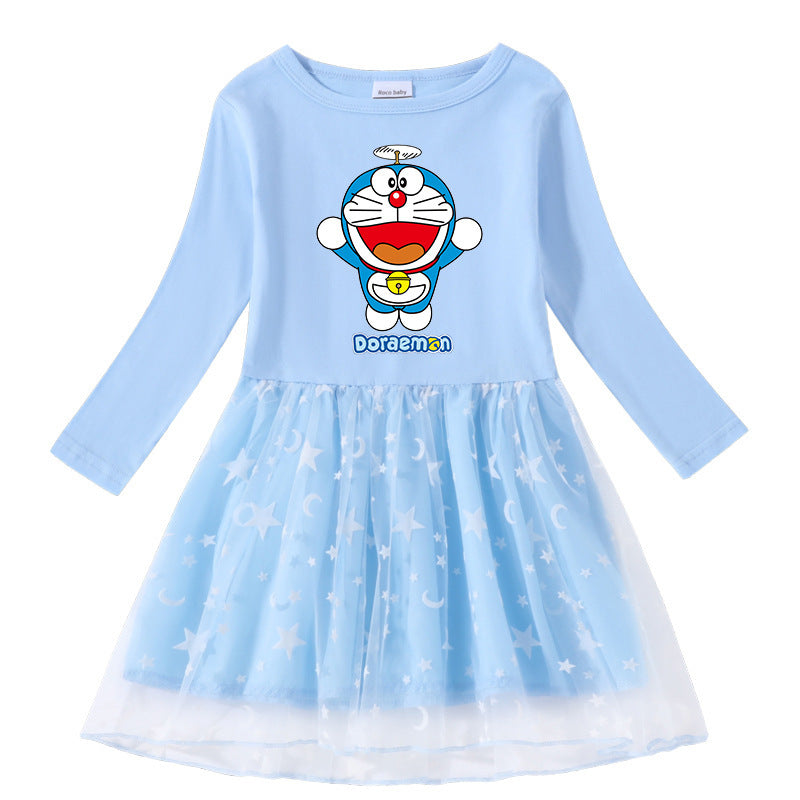 Kid Baby GirlCotton Printed Cartoon Star Moon Gauze Casual Dresses