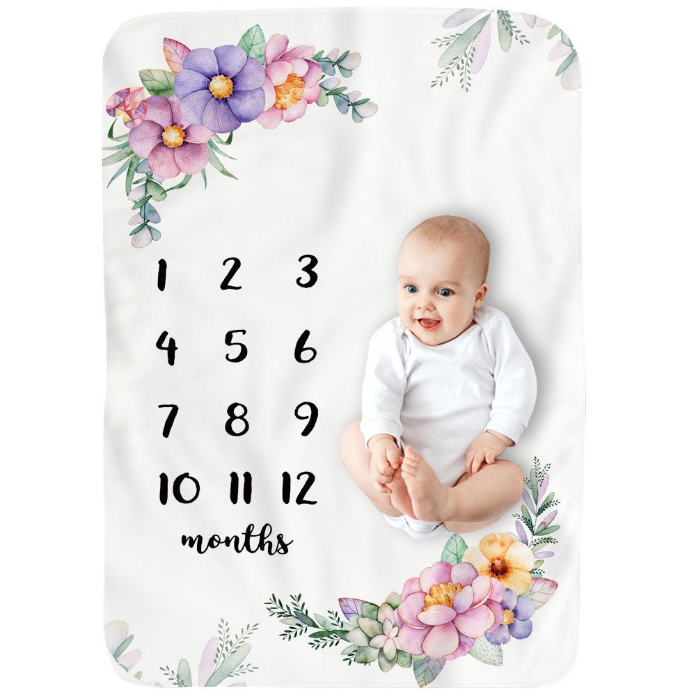 Baby Monthly Record Growth Milestone Blanket Flannel Floral Pajamas