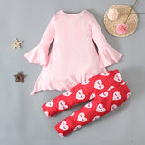 Toddler Baby Girls Valentine's Day Love Pink Trumpet Sleeve 2 Pcs Sets