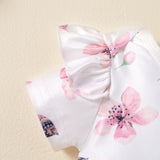 Baby Girl Flower Printed Short Sleeve Strap 3 Pcs Sets