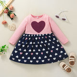 Kid Baby Girl Long Sleeve Autumn Love Printing Flower Dresses