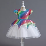 Kid Girl Tuxedo Puffy Princess Colorful Sequins Gauze Performance Dresses