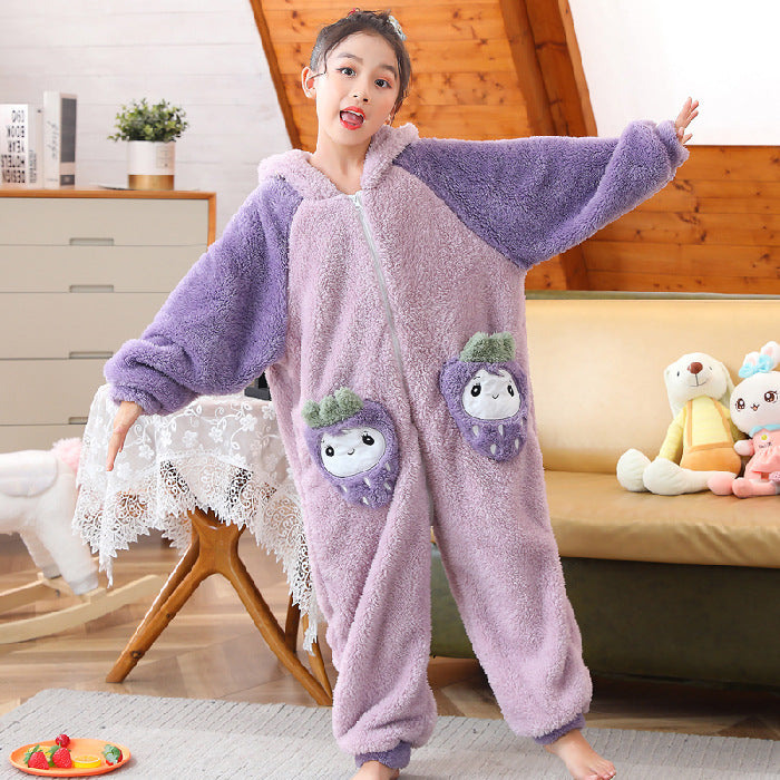 Kid Baby Girl One-piece Winter Flannel Thickened Warm Pajamas