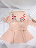 Kid Baby Girls Cardigan Pleated  Autumn Winter Suit 2 Pcs Sets