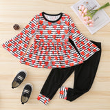 Kid Girls Valentine's Day Dovetail Heart Stripe Long Sleeve 2 Pcs Sets