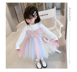 Kid Girls Shaggy Yarn Autumn Princess Woollen Rainbow Dresses