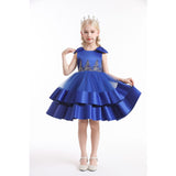 Kid Girl Princess Dress Blue Summer Cotton Halter Cake Dress For Lady