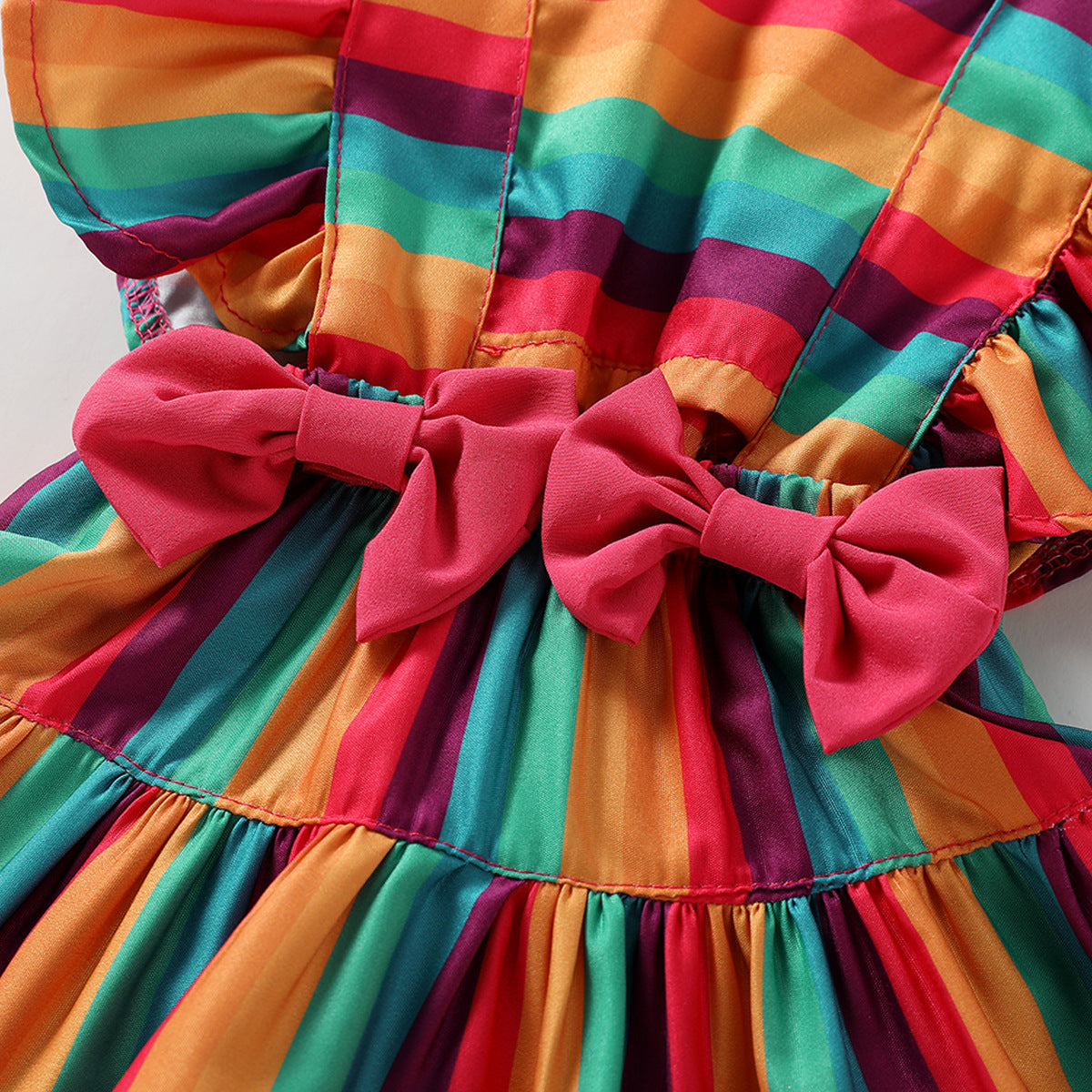 Baby Girl Summer Hallow Rainbow Print Beach Casual Dress