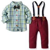 Kid Baby Boy Suit Long Sleeve GentlemanOveralls Formal 4 Pcs Sets