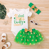 Baby Girl Summer St. Patrick's Day Four-leaf Alphabet Suit 2 Pcs Sets