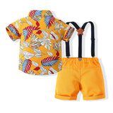 Kid Baby Boy Suit Summer Beach Short Sleeve Leaf Woven 2 Pcs Set