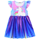 Kid Baby Girl Rainbow Pony Read Unicorn Purple Flysleeve Dresses