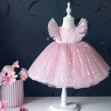 Kid Baby Girl Mesh Puffy Sequin Fly Sleeve Dress