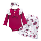 Kid Baby Girl Small Fly Sleeve Long Sleeve Printed Flared 3 Pcs Sets