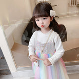 Kid Girls Shaggy Yarn Autumn Princess Woollen Rainbow Dresses