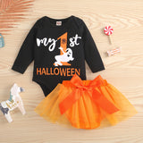 Baby Girl Halloween Printed Mesh Infants Toddlers Suits 2 Pcs Sets