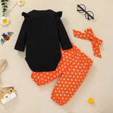 Baby Girl Boy Long Sleeve Halloween Print Bodysuit Pumpkin 2 Pcs
