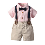 Kid Baby Boy Suit Suspenders Shorts Striped Ceremony 2 Pcs Sets