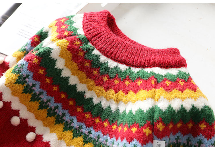 Kid Baby Girl New Year Retro Cashmere Sweater