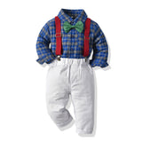 Spring Plaid Blue Suit Bib Baby Boy 2 Pcs Set