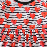 Kid Girls Valentine's Day Dovetail Heart Stripe Long Sleeve 2 Pcs Sets