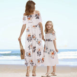 Family Matching Mother Daughter Summer Printed Chiffon Elegant Dresses