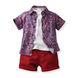Kid Baby Boys Summer Short Sleeve Floral Casual 3 Pcs Sets