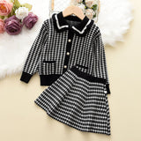 Kid Baby Girl Plaid Lapel Fragrant Knitting Sweater 2 Pcs Sets